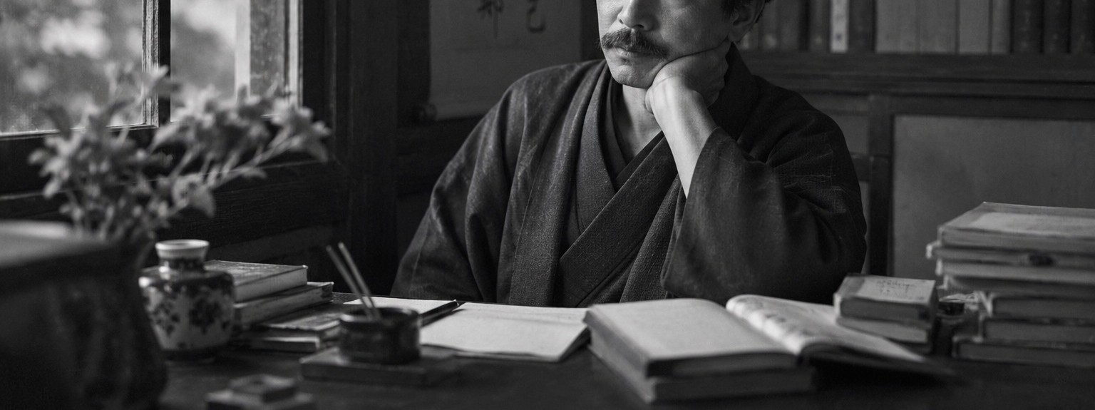書物を前に思索する文士