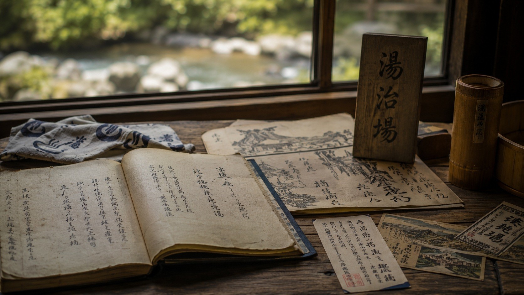 湯治場の古い文献と看板